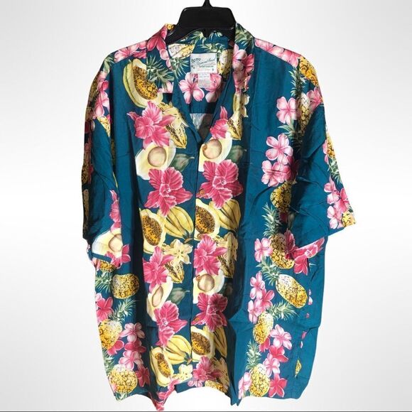 DIAMOND HEAD SPORTSWEAR Men’s Hibiscus & Fruit‎ Rayon Hawaiian Aloha Shirt XL - Picture 1 of 3